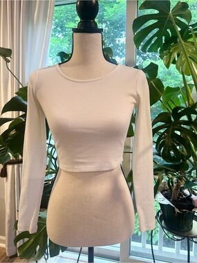 Princess Polly Cropped White Long-Sleeve Ribbed Top